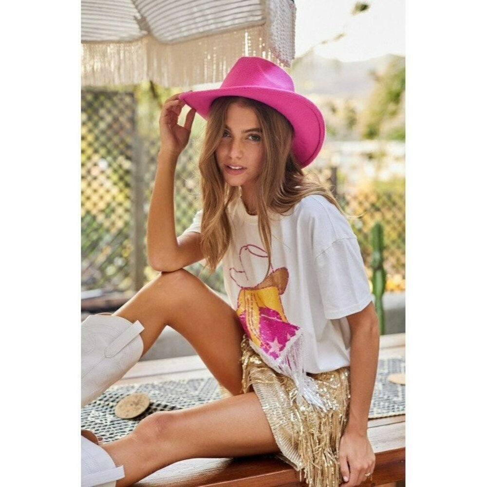 Doin' Cowgirl Things Sequin Fringe Graphic Tee in White - Picture 4 of 8